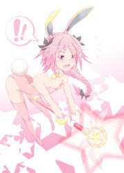  ! 1boy androgynous animal_ears astolfo_(fate) bow bowtie braid crossdressing detached_collar fake_animal_ears fang fate/grand_order fate/kaleid_liner_prisma_illya fate_(series) gloves highres leaning_forward leotard lolita_majin long_hair open_mouth pink_hair pink_legwear playboy_bunny rabbit_ears rabbit_tail single_braid spoken_exclamation_mark star_(symbol) tail thighhighs trap wand  rating:Sensitive score:21 user:MK3939