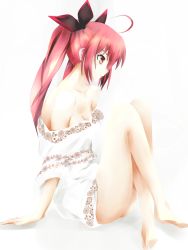 10s 1girl arm_support bare_shoulders barefoot breasts cleavage collarbone crossed_legs date_a_live hair_ornament itsuka_kotori long_hair nori_(noric) off_shoulder red_eyes red_hair simple_background sitting small_breasts solo twintails very_long_hair white_background rating:Sensitive score:27 user:danbooru