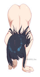  1girl all_fours ass back black_hair commentary_request completely_nude kbrg long_hair nude original paid_reward_available simple_background solo white_background 