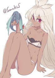 10s 1girl arm_at_side bare_arms bare_legs bare_shoulders barefoot bikini blonde_hair blush bow closed_mouth collarbone creature dark-skinned_female dark_skin dragon emphasis_lines eyebrows flat_chest granblue_fantasy hair_between_eyes knees_up long_hair looking_at_viewer midriff navel red_bow red_eyes simple_background smile stomach sumaki_shungo swimsuit tail tail_bow tail_ornament twitter_username very_long_hair white_background white_bikini zooey_(granblue_fantasy) rating:Questionable score:13 user:danbooru