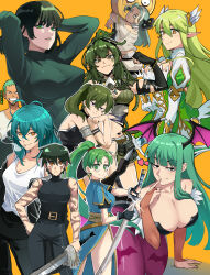  1boy a.b.a animal_print arm_strap armor bags_under_eyes bandaged_chest bandaged_neck bandages bare_shoulders bat_print blood bloody_bandages breasts bridal_gauntlets burn_scar character_request cleavage collarbone crossover demon_girl dress fire_emblem fire_emblem:_the_blazing_blade fubuki_(one-punch_man) green_hair guilty_gear guilty_gear_strive head_wings headband high-waist_pants highres jujutsu_kaisen jujutsu_tech_uniform key key_in_head large_breasts lyn_(fire_emblem) morrigan_aensland multiple_girls muscular muscular_female nintendo object_through_head one-punch_man one_piece pants pantyhose paracelsus_(guilty_gear) rena_erindel roronoa_zoro scar scar_on_arm scar_on_face scars_all_over side_ponytail skinipik sousou_no_frieren stitched_mouth stitches too_many too_many_scars ubel_(sousou_no_frieren) vampire_(game) white_headband wings zen&#039;in_maki 