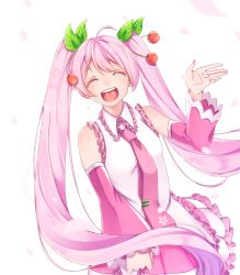  blush dress closed_eyes hatsune_miku highres long_hair necktie pink_hair sakura sakura_miku smile twintails vocaloid  rating:Sensitive score:5 user:mioxnorman