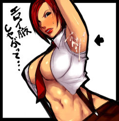 1girl abs armpits blush breasts cleavage cum cum_on_armpits cum_on_body cum_on_upper_body gloves lipstick makeup navel necktie red_hair sawao short_hair snk solo suspenders the_king_of_fighters translation_request vanessa_(kof) rating:Explicit score:13 user:danbooru