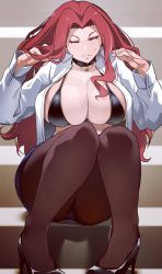 1girl breasts cleavage closed_eyes curvy highres huge_breasts large_breasts long_hair malty_s_melromarc princess red_hair sitting solo tate_no_yuusha_no_nariagari thick_thighs thighs rating:Sensitive score:97 user:Ejrxie