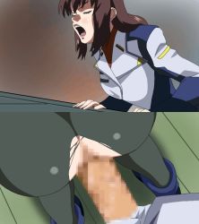  10s 1boy 1girl anal animated animated_gif arm_support ass ass_juice bouncing_breasts breasts brown_hair censored clothed_sex doggystyle erection closed_eyes gundam gundam_seed hetero indoors long_hair medium_breasts military military_uniform mosaic_censoring multiple_views murrue_ramius nanashi_no_(akfg-uw-178) nanashi_no_chinpokko_(nijie755696) open_mouth pantyhose penis sex sex_from_behind solo_focus split_screen standing standing_sex torn_clothes uniform  rating:Explicit score:177 user:Aman2k16