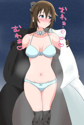  1girl aqua_eyes back_bow bare_shoulders belt black_dress black_gloves black_skirt black_sky black_thighhighs blue_eyes blue_sky blush bow bow_hairband bra breasts brooch brown_hair buttons choker cleavage cloud collarbone commentary_request diamond_(gemstone) dress drop_earrings earrings embarrassed evening_gown female_focus gloves goa1126 grey_belt grey_bow grey_skirt hair_between_eyes hair_bow hairband half_updo high_ponytail highres jewelry lace lace_gloves long_hair looking_at_viewer love_live! love_live!_nijigasaki_high_school_idol_club love_live!_school_idol_festival medium_breasts multicolored_clothes multicolored_dress night night_sky nose_blush off-shoulder_dress off_shoulder osaka_shizuku outdoors panties parted_lips pleated pleated_dress pleated_skirt ponytail skirt sky sleeveless sleeveless_dress smile solitude_rain_(love_live!) solo star_(sky) string_bra thighhighs translation_request two-tone_dress underwear undressing unworn_dress white_bow white_bra white_choker white_dress white_panties white_skirt worried  rating:Sensitive score:4 user:RaptorQ64