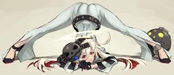  amailohalmachi ankh ass belt belt_skirt bent_over bodysuit breasts candy chain food gloves guilty_gear halo highres jack-o&#039;_valentine lollipop mask multicolored_hair pantylines red_eyes red_hair thighs two-tone_hair white_hair 