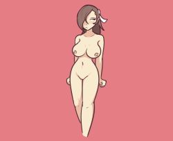  1girl blush breasts brown_eyes brown_hair cleavage eyes_visible_through_hair fire_emblem fire_emblem_fates kagero_(fire_emblem) long_hair lowres navel nintendo nipples nude ponytail pussy rollep solo standing  rating:Explicit score:36 user:Sexy_Prince