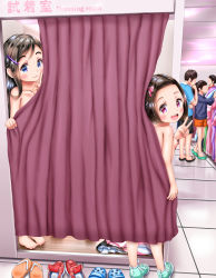  3boys 4girls arm_up barefoot black_shorts black_skirt blue_eyes blue_footwear blue_shirt blush bow breasts brown_hair closed_mouth collarbone curtains dot_nose embarrassed exhibitionism female_pervert fitting_room flat_chest flip-flops forehead full_body green_footwear hair_between_eyes hair_bow hair_ornament hairclip heart heart-shaped_pupils higegepon highres holding indoors loli long_hair long_sleeves looking_at_viewer looking_back looking_to_the_side multiple_boys multiple_girls nipples nude open_mouth orange_shorts original panties pervert pink_eyes pink_panties pleated_skirt public_indecency red_footwear sandals shirt short_hair short_sleeves shorts sidelocks skirt small_breasts standing symbol-shaped_pupils tagme teeth underwear v wavy_mouth  rating:Questionable score:119 user:nijad
