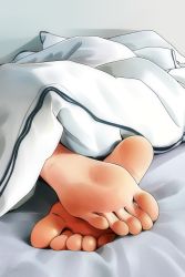 1girl barefoot blanket feet feet_together foot_focus foreshortening highres lying matsunaga_kouyou on_bed on_stomach original sleeping soles solo toes under_covers rating:Sensitive score:75 user:danbooru