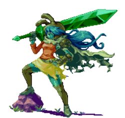  1girl abysswolf adventure_time armor belt boots cape colored_skin full_body gauntlets gloves green_skin hand_on_own_hip hood huge_weapon long_hair lowres over-kneehighs over_shoulder pauldrons pixel_art shoulder_armor simple_background single_gauntlet single_glove skirt solo sword sword_over_shoulder tagme thighhighs torn_clothes torn_skirt weapon weapon_over_shoulder white_background  rating:Sensitive score:3 user:Recolor_Kingdom
