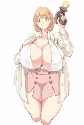 10s 1girl breasts brown_eyes brown_hair cleavage curvy highres huge_breasts looking_at_viewer matching_hair/eyes narusawa_ryouka occultic;nine short_hair smile solo thick_thighs thighs wide_hips  rating:Sensitive score:50 user:railbreaker