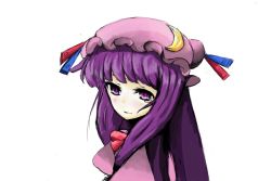  1girl female_focus ganso hat long_hair moon patchouli_knowledge purple_hair solo tears upper_body white_background  rating:Sensitive score:2 user:atwnone