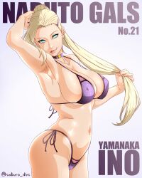  1girl absurdres artist_request bikini breasts cleavage highres huge_breasts large_breasts naruto naruto_(series) naruto_shippuuden smile swimsuit yamanaka_ino 