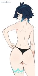  1boy androgynous artist_name ass black_hair blue_hair braid choker commentary english_commentary from_behind genshin_impact gradient_hair green_eyes highres huge_ass leg_tattoo male_focus male_underwear male_underwear_pull matemi multicolored_hair open_mouth patreon_username shiny_skin short_hair_with_long_locks sidelocks simple_background solo tattoo thong twin_braids underwear venti_(genshin_impact) white_background wide_hips  rating:Questionable score:268 user:danbooru
