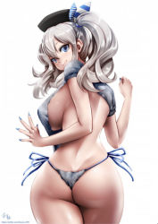 10s 1girl alternate_costume ass bare_back beret blue_eyes blue_nails breasts butt_crack closed_mouth commentary_request cowboy_shot crop_top crop_top_overhang dimples_of_venus duplicate from_behind hair_between_eyes hat kantai_collection kashima_(kancolle) large_breasts long_sleeves looking_at_viewer looking_back nail_polish non-web_source panties short_sleeves side-tie_panties silver_hair smile solo souryu twintails underwear rating:Questionable score:32 user:danbooru
