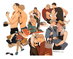 2boys adam_parrish back_tattoo black_hair black_male_underwear black_wristband blonde_hair blue_eyes blue_male_underwear blue_suit blush bread bread_slice buzz_cut carrying catbishonen coffee coffee_pot couple cropped_legs cup drying drying_hair food formal freckles full_body hair_dryer hat head_on_another&#039;s_shoulder holding holding_cup holding_hair_dryer kiss leaning_on_person male_focus male_underwear multiple_boys multiple_views on_floor princess_carry ronan_lynch short_hair simple_background sitting sleeping sleepy smile spoken_zzz straw_hat suit tattoo the_raven_cycle toast topless_male towel towel_around_neck under_covers underwear underwear_only very_short_hair white_background yaoi zzz 