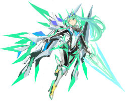  1girl aegis_sword_(xenoblade) armored_boots armored_leotard boots breasts circlet closed_mouth elbow_gloves gloves green_eyes green_hair high_heels holding holding_sword holding_weapon large_breasts pneuma_(xenoblade) ponytail shirt simple_background solo spoilers swept_bangs sword tim_(a9243190a) weapon white_background white_gloves white_shirt xenoblade_chronicles_(series) xenoblade_chronicles_2  rating:Sensitive score:5 user:danbooru