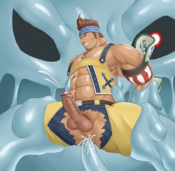 1boy anal bara erection final_fantasy final_fantasy_x male_focus male_penetrated muscular penis restrained slime tentacles tentacles_on_male wakka wince rating:Explicit score:6 user:harucho