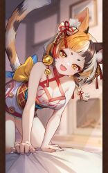  animal_ears bedroom cat_ears cat_tail fang isekai:_slow_life isekai_slow_life kosuzu kosuzu_(isekai:_slow_life) tail yellow_eyes 