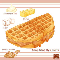  artist_logo artist_name butter condensed_milk english_text food food_focus food_name ingredients letterboxed original peanut_butter signature simple_background still_life sugar_cube waffle white_background yuki00yo 