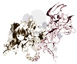 1girl abstract bow commentary_request ff_gradient fujiwara_no_mokou hair_bow highres moifactory portrait simple_background smile solo swirl touhou two-tone_background white_theme