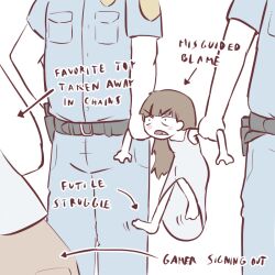 1boy 1girl anatomy_of_a_gamer_(meme) arrest carrying carrying_person child_gf_(orenji) english_text gamer_(orenji) loli police powerofsin simple_background tagme 