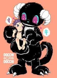 1boy animal_hands blush cat_tail claws colorized furry furry_male heart heterochromia holding horns hug male_focus mappira matching_hair/eyes monster nipples nude original pink_eyes purple_eyes purple_hair red_eyes sharp_teeth short_hair shota simple_background size_difference smile standing tail talking teeth rating:Explicit score:11 user:crocodisle