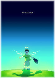  00s angel_wings bag child halo happy highres onozawa_yuuki shadow shorts sky smile spoilers tokyo_magnitude_8.0 wings 