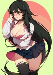 1girl absurdres alternate_costume black_hair blouse breasts cleavage highres large_breasts shirt skirt solo tales_of_(series) tales_of_berseria velvet_crowe yellow_eyes rating:Questionable score:41 user:omega999