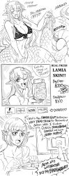  2girls 3koma ;d absurdres angry bb_(baalbuddy) belle_delphine_(character) blush bottomless breasts cleavage closed_eyes collarbone comic computer elf fang hair_between_eyes hair_ornament hairclip heart highres keyboard_(computer) lamia large_breasts long_hair looking_at_viewer mastercard miia_(monster_musume) monitor monochrome monster_girl monster_musume_no_iru_nichijou multiple_girls navel one_eye_closed open_mouth original paypal pointy_ears pot price_list scales shedding sketch slit_pupils smile solo speech_bubble tail tears text_focus typing upper_body visa  rating:Sensitive score:14 user:lamialover97