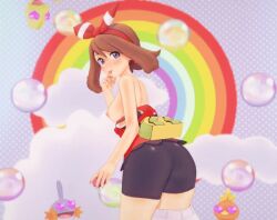  3d animated ass ass_shake bike_shorts blue_eyes blush breasts breasts_out brown_hair come_hither creatures_(company) game_freak koikatsu_(medium) looking_at_viewer looking_back may_(pokemon) may_(pokemon_oras) medium_breasts nintendo nipples pants_around_one_leg pokemon pokemon_oras tagme tongue tongue_out witchanon 