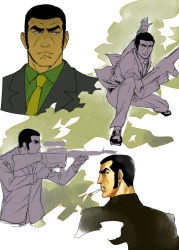  aiming black_hair cigarette duke_tougou formal golgo_13 gun makacoon suit weapon 