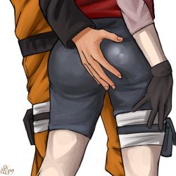 ass ass_grab bandages couple from_behind gloves groping hand_on_ass haruno_sakura holster naruto shorts skin_tight squeezing starchii thigh_holster uzumaki_naruto rating:Questionable score:53 user:Fontve