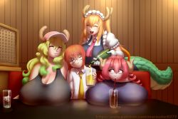 10s 4girls blonde_hair blush bottle breast_envy breast_press breast_rest breasts brown_hair cleavage closed_mouth collared_shirt dragon_girl dragon_horns dragon_tail dress dress_shirt closed_eyes flat_chest glasses green_hair highres holding holding_bottle horns huge_breasts indoors ilulu_(maidragon) kobayashi-san_chi_no_maidragon kobayashi_(maidragon) large_breasts long_hair marauder6272 multiple_girls necktie open_mouth parted_lips pink_hair lucoa_(maidragon) red_eyes shirt short_hair shortstack sitting smile tail tohru_(maidragon) white_shirt wing_collar yellow_neckwear rating:Sensitive score:67 user:Vardigiil