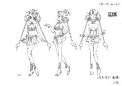  1girl absurdres amazoness_quartet ass bishoujo_senshi_sailor_moon bishoujo_senshi_sailor_moon_crystal breasts cerecere_(sailor_moon) character_sheet cleavage flower flower_on_head full_body hair_ornament highres long_hair looking_at_viewer monochrome multiple_views navel official_art revealing_clothes scan solo toei_animation translation_request very_long_hair wide_hips 