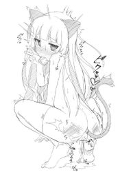  1girl anal anal_object_insertion anal_tail animal_ears butt_plug cat_ears cat_tail condom fake_tail female_ejaculation female_focus flat_chest gokou_ruri heart heart-shaped_pupils loli object_insertion peeing pussy pussy_juice sex_toy simple_background sketch solo spanking squatting symbol-shaped_pupils tail trembling v white_background  rating:Explicit score:37 user:otherstuffz