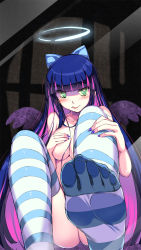 10s 1girl against_glass blush breasts colored_inner_hair covering_breasts covering_privates feet feet_against_glass highres licking_lips long_hair moejin multicolored_hair nail_polish no_shoes nude panty_&amp;_stocking_with_garterbelt pink_hair purple_hair purple_nails smile socks soles solo stocking_(psg) striped_clothes striped_socks striped_thighhighs thighhighs toes tongue tongue_out two-tone_hair rating:Questionable score:203 user:danbooru