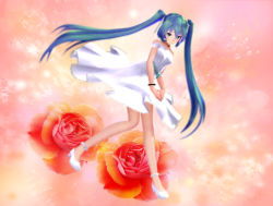  1girl dress flower hatsune_miku high_heels highres mikumikudance_(medium) rose shoes solo vocaloid yunagi_(ektyr_y) 