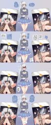  1girl 2boys 4koma anus blackmail blindfold blue_eyes breasts cellphone cellphone_photo censored cleavage comic condom covered_erect_nipples crossed_arms cum cum_in_mouth cum_in_pussy cum_on_body cum_on_breasts cum_on_upper_body cumdrip dark-skinned_male dark_skin earrings english_text erection facial food highres interracial jewelry large_penis long_hair looking_at_viewer multiple_boys open_mouth penis phone photo_(object) photo_comparison pointless_condom ponytail rwby spread_anus tabletknight used_condom weiss_schnee white_hair  rating:Explicit score:28 user:Sendo_06