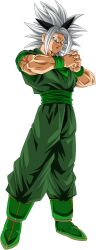 1boy boots closed_mouth dragon_ball dragon_ball_super green_pants hands_up long_hair looking_at_viewer pants red_eyes smile solo transparent_background very_long_hair white_hair zaiko_(dragon_ball)