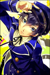  1girl androgynous atlus bad_id bad_pixiv_id blue_eyes blue_hair cabbie_hat detective hand_on_headwear hat hssno108 looking_at_viewer matching_hair/eyes necktie persona persona_4 reverse_trap shirogane_naoto short_hair solo wavy_hair  rating:Sensitive score:12 user:danbooru