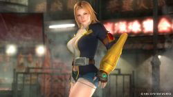  1girl 3d arc_system_works blazblue blonde_hair blue_eyes breasts cosplay dead_or_alive dead_or_alive_5 large_breasts official_art tina_armstrong  rating:Sensitive score:7 user:Tairon