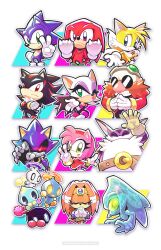 3girls 3others 6+boys amy_rose angel artist_name artist_request belt blue_fur blush bracelet brown_fur cat chaos_(sonic) character_request chibi closed_eyes crossed_arms dr._eggman facial_hair gloves goggles goggles_on_head gold green_eyes halo jewelry knuckles_the_echidna mecha_sonic multiple_boys multiple_girls multiple_others mustache one_eye_closed open_mouth pink_fur praying red_fur robot rouge_the_bat serious shadow_the_hedgehog smile sonic_(series) sonic_adventure sonic_the_hedgehog spiked_hair sunglasses tail tails_(sonic) tikal_the_echidna v white_background yellow_fur