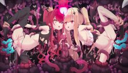  2girls absurdres blonde_hair breasts censored crown fingernails from_side functionally_nude hair_ornament heart heart-shaped_pupils heterochromia highres hypnosis loli long_hair looking_at_viewer mind_control mosaic_censoring multiple_girls nail_polish navel nipples open_mouth penis_tentacles pussy rape red_eyes red_hair red_nails restrained saliva small_breasts spread_legs symbol-shaped_pupils tagme tentacle_sex tentacles torn_clothes trembling twintails virtual_youtuber yellow_eyes 