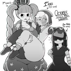  1boy 2girls annoyed ass blackwhiplash crossover gothic_lolita huge_ass lolita_fashion lucy_loud multiple_girls nervous one_piece perona smile the_collector_(the_owl_house) the_loud_house the_owl_house thick_thighs thighs 