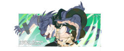  1boy abs animal_ears bangle bara bracelet character_name chinese_commentary claw_pose claws commentary_request copyright_name fangs furry furry_male highres jewelry konniqiwa looking_to_the_side male_focus muscular muscular_male nimbus_(world_flipper) open_mouth pawpads pectorals ponytail tail tiger_boy tiger_ears tiger_stripes tiger_tail world_flipper 