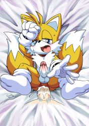  2boys anal bed blue_eyes blush coolblue cum cum_in_ass erection furry furry_male gloves highres interspecies lying male_focus male_penetrated multiple_boys nude open_mouth orgasm penis pov shota socks sonic_(series) spread_legs sweat tail tails_(sonic) uncensored yaoi  rating:Explicit score:28 user:Cane751