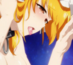  1girl anime_screenshot blonde_hair blush breasts brown_eyes collarbone highres isekai_meikyuu_de_harem_wo large_breasts maid_headdress nude open_mouth roxanne_(isekai_meikyuu_de_harem_wo) saliva screencap slave stitched third-party_edit tongue tongue_out  rating:Questionable score:83 user:PuttHutt