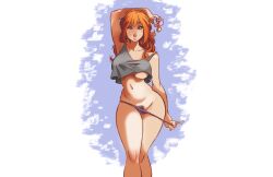  1girl absurdres breasts highres large_breasts long_hair navel no_bra pacifier panties pedro_perez pubic_hair red_hair solo tank_top thong trizia_(character) trizia_(pedro_perez) underboob underwear  rating:Explicit score:14 user:PaladinDense308